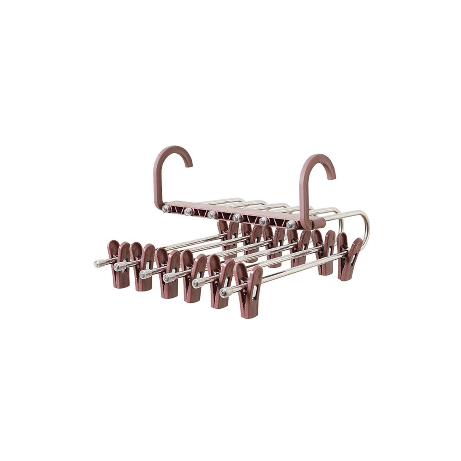 JINGYAN Standard Hangers 1PC Multi-function Pants Hanger Telescopic Foldable 6 Tier Trousers Drying Rack Clip(Brown)