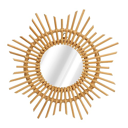 Dam Skerisi Espejo de Pared de ratán en Forma de Estrella, Espejo Decorativo Tejido a Mano para Dormitorio y Sala de Estar, Espejo Colgante de Estilo Natural con un diseño único de Tejido para