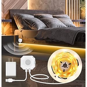 MATICOD Motion Sensor Lights Indoor Under Bed Lights, 3500K Motion Sensor Led Strip Lights for Bedroom, Warm White Under Cabinet Lights for Kitchen, Closet, Stair Night Light, 16.4ft NO APP