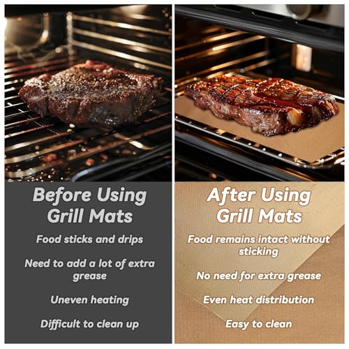 Outdoor Grill Mats - Set of 5 Non-Stick Teflon Grilling Mats for Gas and Charcoal Grills
