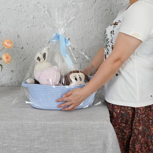 Image of Baby Gifts Basket Empty with Gifts Bag and Ribbon13 inchx10 inchx5 inch Cute Gifts Basket to Fill Easter Basket Birthday Basket Small Woven Cotton Rope Basket Baby Toy Baske Blue large