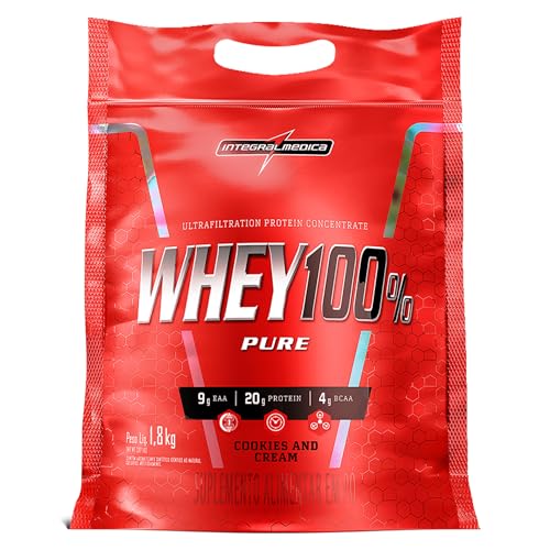 Integralmédica - Whey Protein Concentrado Cookies 100% Pure - 21g de Proteína por Scoop, Suplementação Alimentar Pós-Treino, Fórmula Enriquecida com BCAAs - Pouch 1,8kg