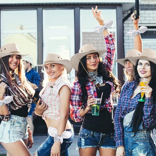 Image of Coume 15 Set Western Cowboy Hat Costume Accessories Paisley Bandanna Cowgirl Hats Bulk for Adult Women Men Dress Party
