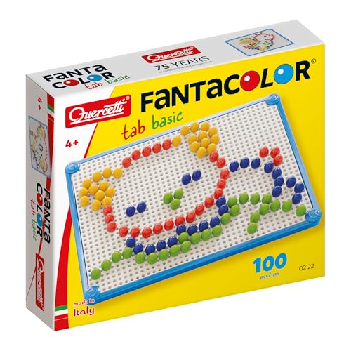 Quercetti FantaColor Basic, Kit 100 Pions, Mosaique Loisir Creatif, Tablette Enfants Dessin, Jeu de Voyage Educatif, Jouet Enfant 3 Ans, Activité Manuelle...