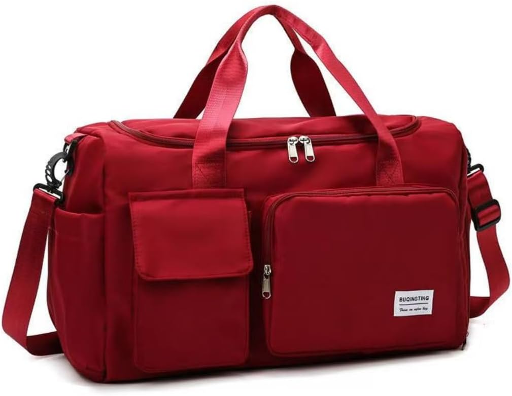 New men's and women's splash proof sports hand travel fitness shopping weekend camping overnight bags. (Wine red)