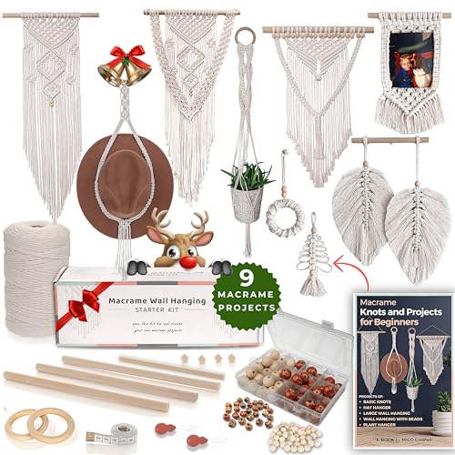 MIGO Creates DIY Macrame Kit for Beginners with 9 Macrame Projects Ebook, 115 Pcs Macrame Supplies &...