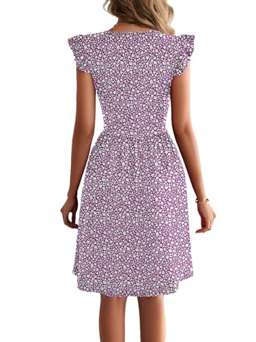 Image of HELYO Women's Summer Dresses Cute V Neck Ruffle Sleeve Cocktail Short Work Casual Dress with Pockets 648