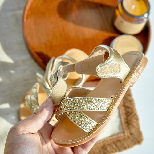Image of Kolan Toddler Girl Sandals Open Toe Flat Princess Dress Shoes Little Kids