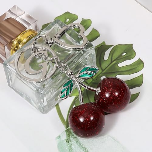 Heart-Shaped Keychain with Initial A-Z and Cherry Charm Bag Charms for Women,Car Accessories