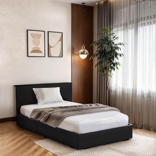 Image of ABOUT SPACE Bed - (84 x 38 inches) Single Bed Without Storage | Engineered Wooden Bed Frame with Headboard & MDF Support Board for Mattress | 1-Year Warranty Cot for Bedroom - Smoked Pine