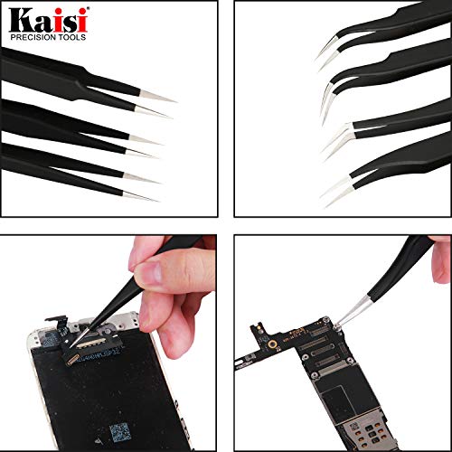 Kaisi 13 Pcs Precision Tweezers Set Anti-Static Esd Tweezers Kit With 13 Precision Non-Magnetic Stainless Steel Tweezers With Tweezers Storage Bag #TOP5