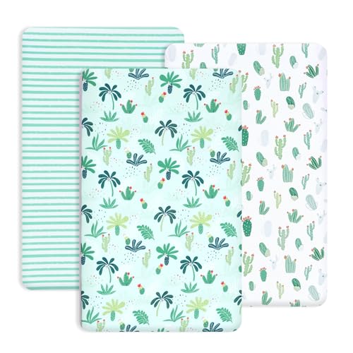 Image of PHF 3 Pack Soft Mini Crib Sheets, Leaf Silky Pack N Play Sheets for Baby Boys Girls, Universal Fit for Pack N Play, Playard, Portable and Mini Crib Mattresses, Leaf