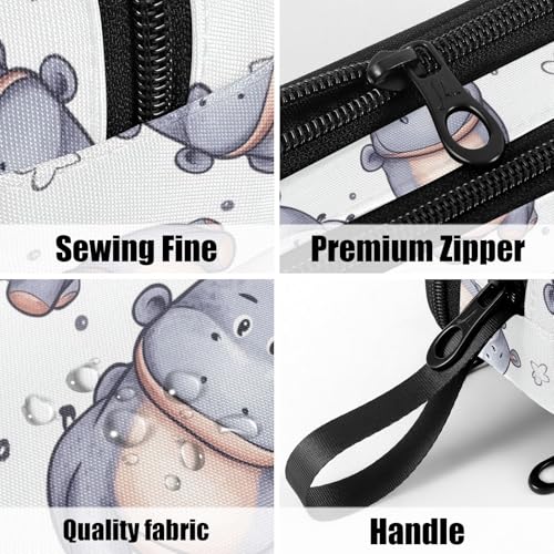 Image of Fustylead Cute Cartoon Hippo Doodle Big Capacity Pencil Pen Case Multi-Purpose Organizer for Office College School Hiking Travel