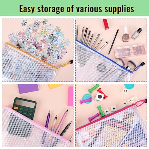 Image of EOOUT 14pcs Zip Pouch Organizers, Mesh Bags with Zipper, 8 Sizes 14 Colors, Waterproof, for Travel, School, Office & Home