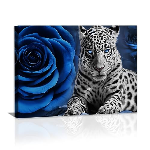 Leopard Animal Canvas Wall Art Blue Eyes Animal Picture Prints on...