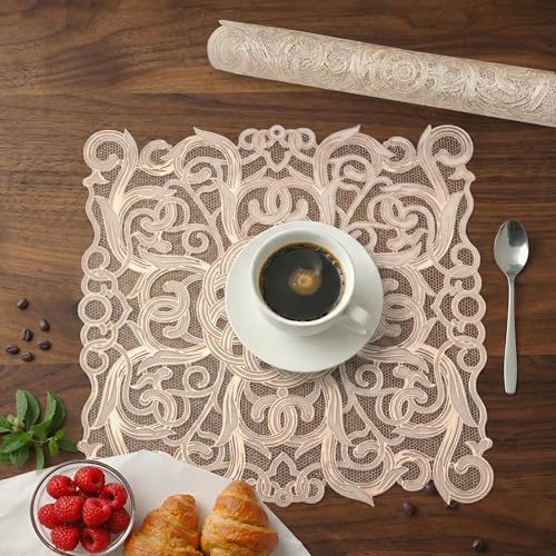 Image of Kuber Industries Leather Table Mats Set of 6 | Placemat /Dining Table Mat for Family Functions | Circle Flower Square Design - Cream & Golden