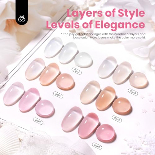 Image of Beetles Jelly Gel Nail Polish, 6 Colors 15ML Milky White Sheer Pink Nude Brown Translucent Sheer Nail Polish Soak Off UV Colorful Bottle Gel Nail Art Home Salon DIY Gift for Women