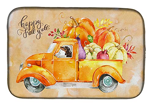 Caroline's Treasures CK2655DDM Fall Harvest Dachshund Dish Drying Mat Absorbent Dish Drying Mat Pad for Kitchen Counter Dish Drainer Mat for Countertop, 14 x 21