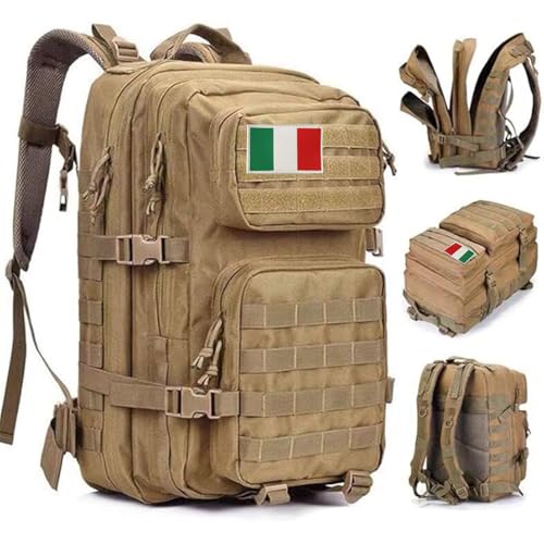 Oreunik Zaino Militare Tattico 45L, Impermeabile Zaino Grande Viaggio Molle Zainos di Assalto Zainos Scuola Uomo Donna per All'aperto Trekking, Pesca, Palestra,Campeggio, Montagna (Cachi)