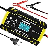 【Reparaturfunktion, Spannungs&Leistungserkennung】 Die Hochfrequenz- und Niederfrequenz-Impulstechnologie hat gute Reparatur- und Aktivierungseffekte. Geeignet für Niederspannungsbatterien, Batterien, die für längere Zeit nicht verwendet werden, beschädigte Batterien und vulkanisierte Batterien. Schließen Sie die Batterie an, ohne die Stromversorgung anzuschließen, kann die verbleibende Batteriespannung anzeigen. Behalten Sie Ihren Batteriestatus im Auge und sehen Sie, ob Sie aufladen müssen.