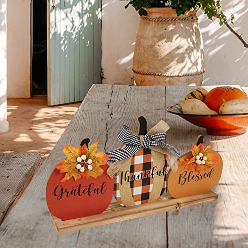 esur Fall Decorations for Home, Rustic Fall Tabletop Counter Decor, Thanksgiving Decor Gifts - Thankful Grateful Blessed - Image 3