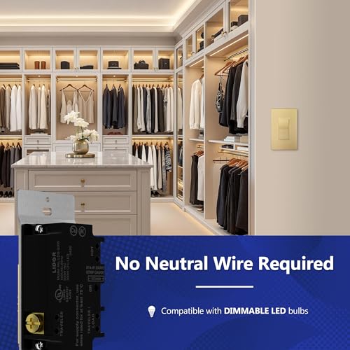 Image of LIDER Dimmer Paddle Switch for Dimmable 300W LED /CFL Lights, 1-Pole or 3-Way, 120 V, Modern Upgrade, Screwless Wall Plate Included, UL Listed, Thermoplastic, Matte Gold, 1-Pack