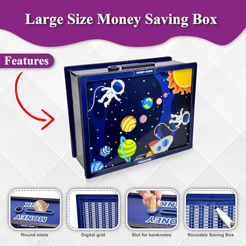Image of Sketchfab Money Saving Box for Adult 100000, Wooden with Savings Tracker Bank Kids, Smart Piggy Bank, Box, Coin Box,Gullak Saver,Piggy Rs100000 Home Deal Gift Man, Women (Space)