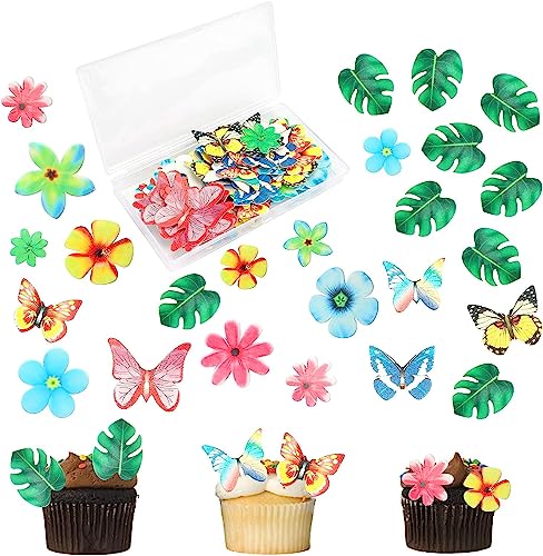 Ticeed 148 Pièces Decoration Gateau Comestible, Fleurs Comestibles Décoration Gateau Feuille de Tortue Cupcake Toppers pour Gâteaux d'anniversaire, de Mariage, de Fête