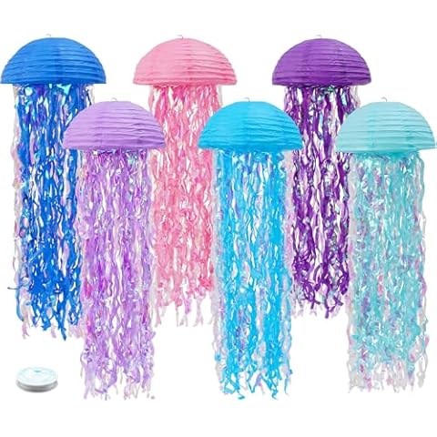 zilue Mermaid Birthday Decorations, Jellyfish Paper Lanterns for Mermaid Party Baby Shower Under The Sea Ocean Birthday Party Decorations Pack of 6 Colorful Cover