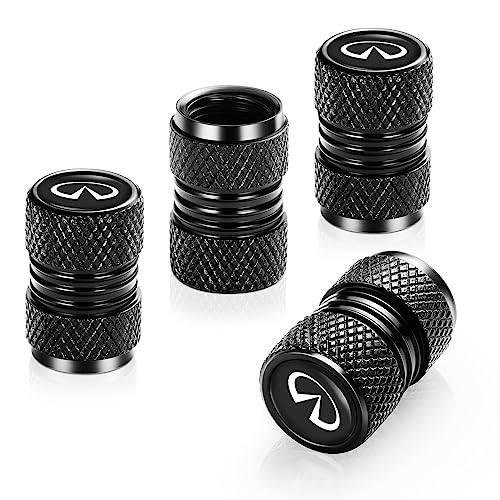 SDSHSM 4 Pcs Metal Car Wheel Tire Valve Stem Caps for Infiniti Q50 FX35 FX37 F50 QX70 QX60 EX35 Logo Tire Cover Accessories. (Black)