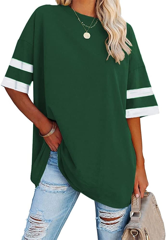 Fisoew Womens Oversized Tees Loose T Shirts Half Sleeve Crew Neck Color Block Cotton Tunic Tops Fisoew Womens Oversized Tees Loose T Shirts Half Sleeve Crew Neck Color Block Cotton Tunic Tops