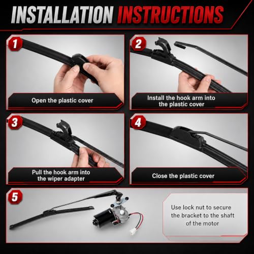 Image of 12V UTV Windshield Wiper Kit with 16 Inch Blade, 90 Sweep Motor Assembly | Compatible with Polariss RZR Ranger Can-Am Kubota Kawasaki Kymco Electric Windshield Wiper Kit for Clear Off-Road Visibility