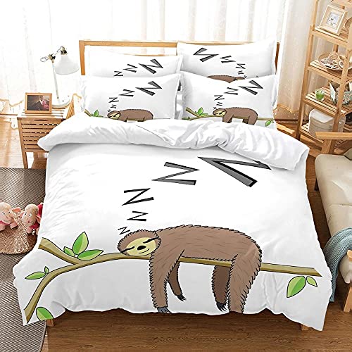 Parure de Lit 220X240 Adulte Paresseux De Dessin Animé Parure de Lit avec 2 Taies d'oreiller 50X75 cm - Housse Couette avec Fermeture Éclair,Linge de Lit et Oreillers,Housse de Couette Enfant Cover