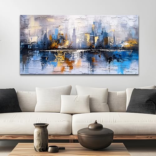 KELIYUAN Large Wall Decor Canvas Painting Wall Art For Bedroom Living Room Decor Abstract Blue yellow City Landscape Picture Artwork Print For Dining Room office Room Home Decor Aesthetics 30x60 In