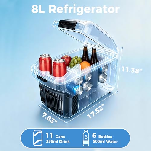 Image of Iceblue Electric Cooler with Type-C, 8 Liter /11 Cans Mini Fridge with Belt, 9V Type-C Thermoelectric Dual-use Car Refrigerator, Car Fridge for Car, Dorm, Travel, Picnic, Gift (Black)