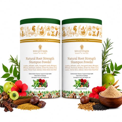 Image of Natural Root Strength Shampoo Powder | Ayurvedic Herbal Hair Cleanser for Hair Fall Control & Stronger Hair Roots | Sulphate & Paraben Free Herbal Shampoo Powder with Rosemary, Hibiscus & Bhringraj | For Men & Women (Shampoo (Pack of 2))