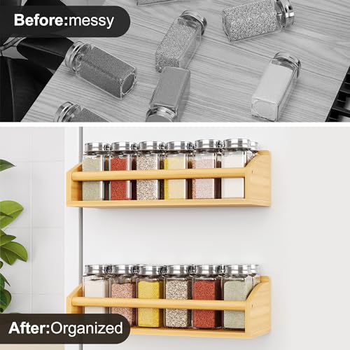 Image of 2 Pack Magnetic Spick Rack for Refrigerator, Fridge Organizer Shelf, Bamboo Wood