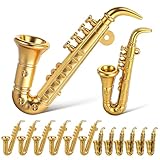 20pcs Saxophone Charm Saxophone Miniature Musical Horn Ornaments Dollhouse Musical Instruments Christmas Ornament Toy Trumpet Mini Xmas Decors Plastic Golden