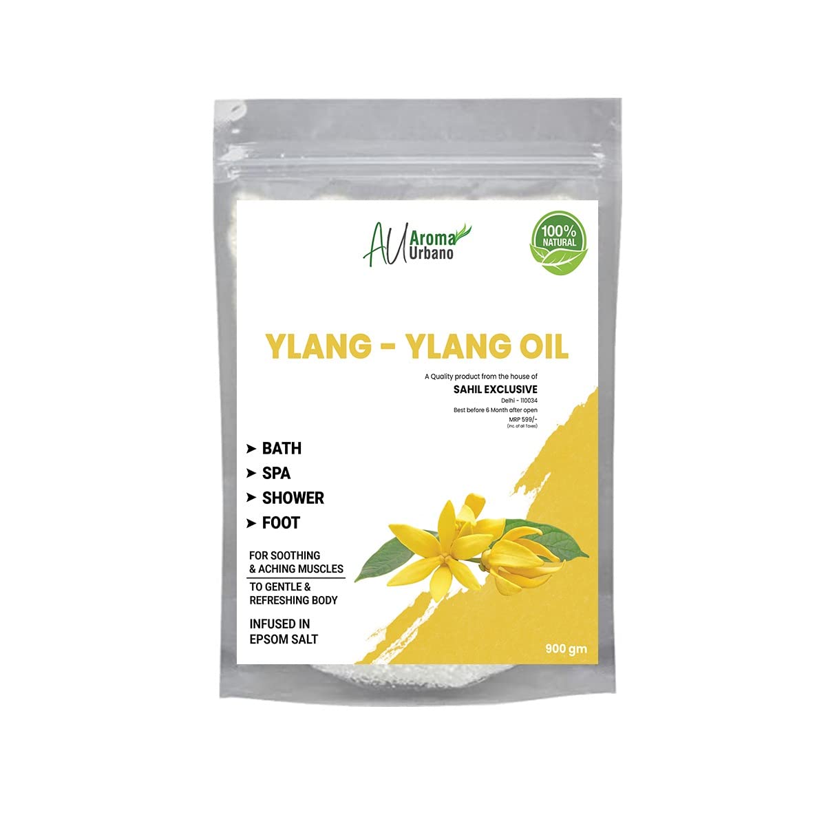 AU Aroma Urbano Aromatherapy Bath Salt for Foot Spa & Body, Calming, Relaxing,Muscle Pain Relief with 100% Pure & Natural Sea Salt,Vitamin E & Essential Oil-900gm (ylang Ylang Bath Salt)-image-13