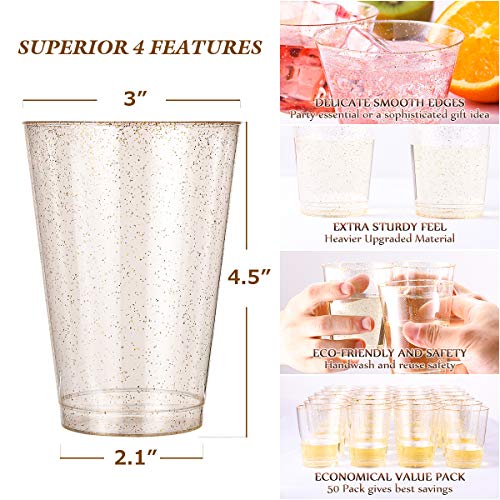 JOLLY CHEF 14 oz 50 Pack Gold Plastic Cups, Disposable Gold Glitter Plastic Cups Tumblers, Wedding Cups Party Cups, Ideal for Halloween, Thanksgiving, Christmas - Image 3