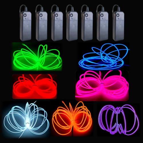 Image of MaxLax EL Wire 7 Pack, 16.4ft Neon Light Wire Noise Reduction with Battery Pack(7 Color) (16.4ft)