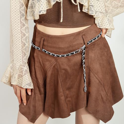 LIMHOO Leather Chain Belt for Women Layered Metal Waist Belt Adjustable Waist Chain for Dress Vest Jeans2