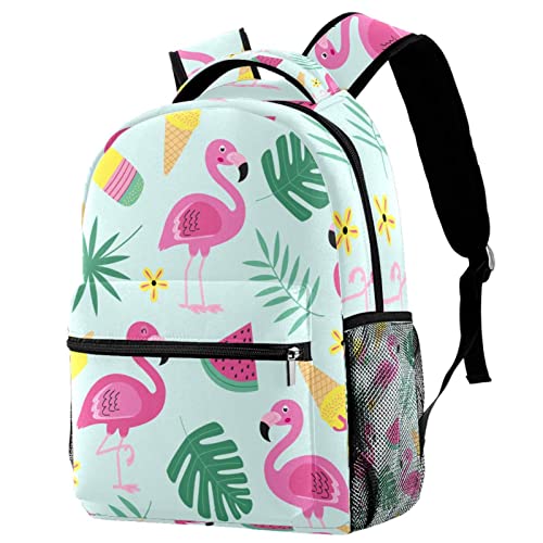 Sac à dos de voyage vert imprimé flamant rose avec filet pour bouteille fille et garçon