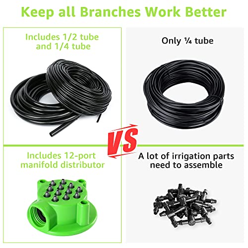 Bonviee-1065FT-Drip-Irrigation-Kit-Garden-Watering-System-with-12-Port-Irrigation-Manifold-12-inch-Irrigation-Tube-and-14-inch-Blank-Distribution-Tubing-Bed-Patio-Lawn