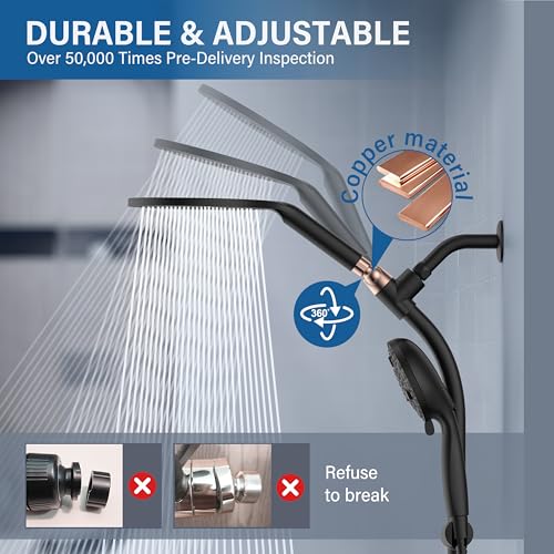 Ducha doble giratoria con barra ajustable negro mate miniatura 5