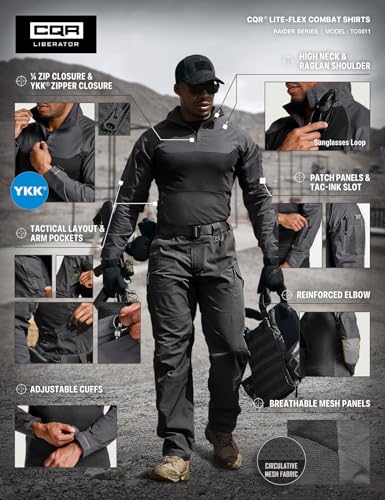 Image of CQR Men's Tactical Combat Shirt, 1 /4 Zip Long Sleeve Breathable Military BDU Training Top for Shooting, Hunting, Range Use