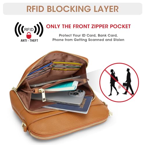 Image of Kattee Leather Crossbody Bag with Built-in RFID Wallet | Top grain pebbled leather, built-in RFID wallet, multiple pockets, and an adjustable strap for everyday use.