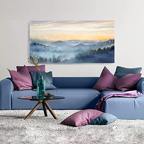 Wall Decor for Living Room Sunrise Misty Forest Print Picture Paintings Wall Art for Bedroom Bathroom Framed Large Canvas Artwork Modern Room Wall Decorations Size 60x30 inches Ready to Hang - Image 3
