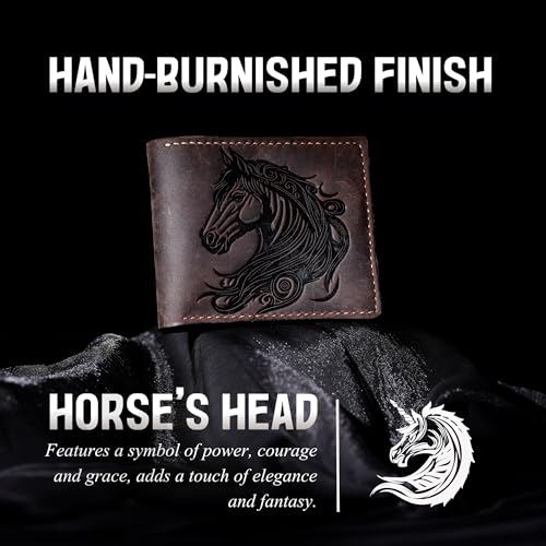 Image of Genuine leather handcrafted wallet, bifold Classic Style, Horse design