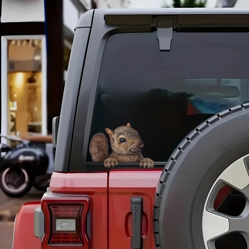 Image of 2pcs 3D Squirrel Car Window Decals - Cute Welcome Stickers for Cars, Motorcycles, Water Bottles, Walls, Racing Gear, Gift for Squirrel Lovers